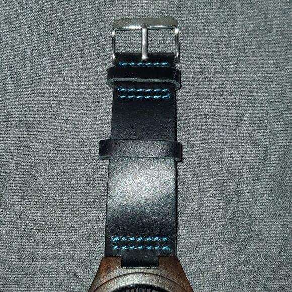 Engraved Back Natural Wood Watch Leather Band - Picture 2 of 9